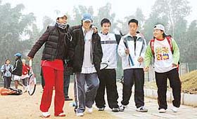 Chinese tennis players take a stroll before matches at the CLTA, Sector 10