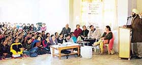 Students of DD Jain College being apprised of oral hygiene in Ludhiana