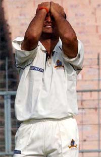 Sourav Ganguly showing his disappointment after an appeal was turned down during the first days play of the Ranji Trophy match between Bengal and Tamil Nadu in Kolkata