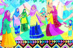 A village scene weaved in phulkari