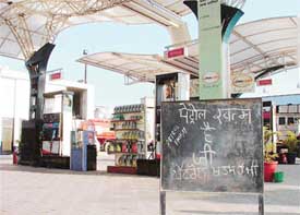 An IOC petrol station that ran out of stock in Ludhiana on Friday