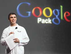 Google co-founder Larry Page introduces a software during his keynote address at the International Consumer Electronics Show on Friday in Las Vegas, Nevada. The makers of Waterborne, an Indo-American film starring Shabhana Azmi, are reaching out to the viewers through a new technology developed by Google Inc in which the movie can be viewed by downloading from the Google website after paying $4.99. 