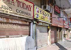 Shops remain closed after shopkeepers downed their shutters in Sector 17, Chandigarh, on Saturday.