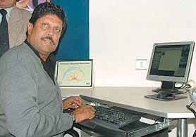 Kapil Dev during the opening of a new education centre of NIIT at Connaught Place in the Capital on Saturday.