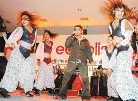 Pop singer Sukhwinder Singh performs at a function organised by MBD Neopolis in Ludhiana