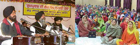 Faculty and students of Guru Nanak Khalsa College for Women listen to shabad during the Gurpurb celebrations