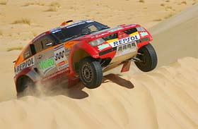 Frances Stephane Peterhansel in a Mitsubishi during the seventh stage between Zouerat and Atar on Friday during the 28th Dakar Rally