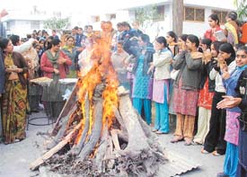 Students of SDP College for Women celebrate Lohri at the college campus in Ludhiana on Thursday