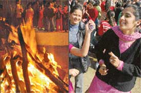 Girls celebrate Lohri at Dev Samaj College for Women in Sector 45, Chandigarh, on Friday