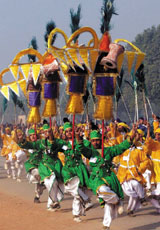 Schoolchildren participating in the Republic Day Parade rehearsal at Rajpath in the Capital