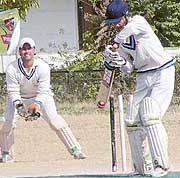 Green Field batsman Yuvraj plays a shot during the finals of the Parle Cup at MCA grounds, Mohali, on Saturday.