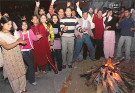 Students celebrate Lohri at Bharatiya Vidaya Bhavan in Sector 27, Chandigarh.
