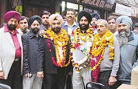 Newly elected office-bearers of the Ludhiana Wholesale Chemists Association in Ludhiana on Saturday. 