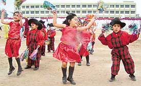 Students of Sant Isher Singh Public School, Phase VII, perform in the annual athletics and cultural carnival in Mohali on Sunday