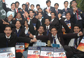 Students from Hyderabad and Patiala in a jubilant mood after winning the second Annual Asian Regional Space Settlement Design Competition in Chandigarh on Sunday
