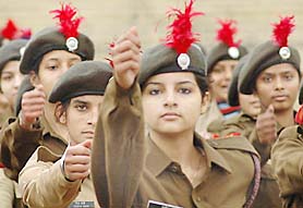 NCC cadets rehearse for the Republic Day parade in Jalandhar on Tuesday.