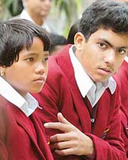 Seidalyne Mawtyllup from Meghalaya and Sanmesh Mahesh Kalyanpur from Maharashtra who have been chosen for the Geeta Chopra and Sanjay Chopra bravery awards, respectively, in New Delhi on Wednesday.