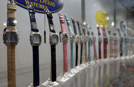 Watches on display at Samay Bharati, 2006, the 13th India International Watch and Clock Fair in New Delhi on Thursday.
