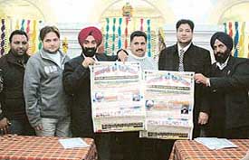 Mr Malkeet Singh Dhillon, an NRI (second from right), president of the Malwa Sports Association, Samrala, at a press conference in Ludhiana on Thursday.