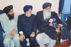 Mr Parkash Singh Badal addresses a press conference in Khanna