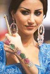 A model presents a creation by UAE designer Rania Ak-Bastaki in Beirut on Sunday evening.