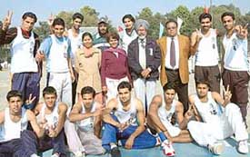 Basketball players of Panjab University after winning the North Zone Inter-University Basketball Championship