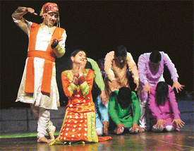 Artistes stage Gumayee directed by Balwant Thakur at the Tagore Theatre, Chandigarh, on Sunday