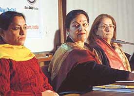 Dr Sween, Ms Rupan Deol Bajaj and Dr Nalina Jiwani at a workshop on "Gender Equality  Equal Wings" at Panjab University, Chandigarh, on Monday