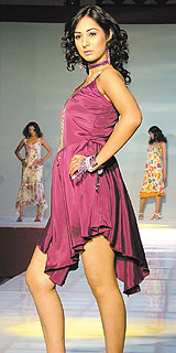 A model displaying the creations of Indian designers during a fashion show at the opening day of the 36th India International Garment Fair that is expected to generate business worth $70 million, at Pragati Maidan in the Capital on Monday