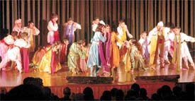 A scene from Laado  My Girl Child staged by students of Ryan International School at Guru Nanak Bhavan in Ludhiana on Sunday