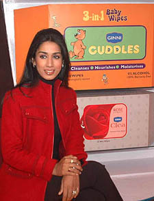 Former Ms India, Manpreet Brar, poses at the launch of Ginni wipes in Chandigarh on Tuesday