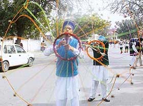 “Gatka” being performed during procession on the occasion of Saheedi Jor Mela at Amb Sahib Gurdwara, Phase-8, Mohali