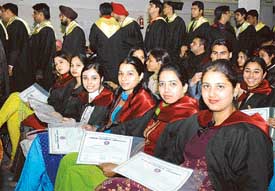 Students of Gujranwala Guru Nanak Institute of Management and Technology at the convocation in Ludhiana on Saturday