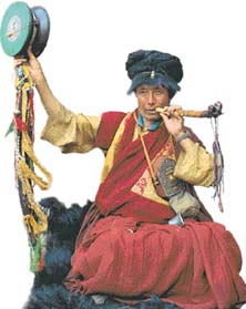 On a high cliff in Derge, Eastern Tibet, Lama Nima, a Chod practitioner, blows a thigh bone trumpet scavenged from the funeral grounds, invoking spirits to dismember his body and sever all notions of cherishing the self