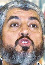 Khaled Mashaal, chief of the Politburo of militant Palestinian group Hamas, at a Press conference in Damascus