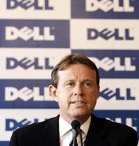 President and Chief Executive Officer of computer company Dell Inc Kevin B. Rollins listens to a question during a press conference in New Delhi on Monday. 