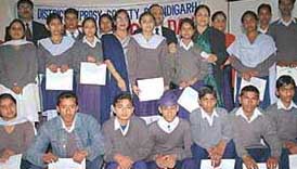 Volunteers of District Leprosy Society at a function organised to mark Anti-Leprosy Day at community health centre, Sector 22, in Chandigarh on Monday