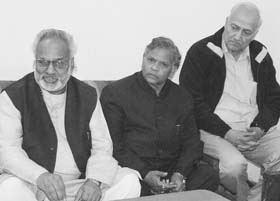 The Haryana unit president of the BJP, Prof Ganeshi Lal, addresses a press conference in Ambala