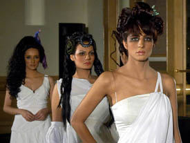 Pakistani models display hairstyles at a hair show in Karachi on Tuesday. 