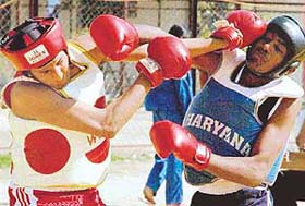 Sunny from Haryana, who won after defeating Pawan from Himachal Pradesh, at National School Games held at DAV School in Sector 8, Chandigarh