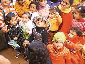 Children at a baby show organised by Golden Bells School in Mohali