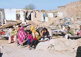 The demolished house of a Dalit family at Bains village in Ludhiana. The reconstruction work of the house began later in the day