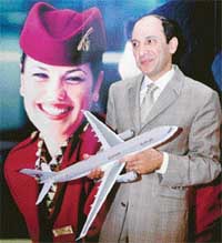Mr Akbar Al Bakar, Chief Executive Officer, Qatar Airways, announces expansion strategy at a press conference in New Delhi on Monday.