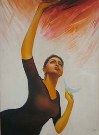 Paintings on display in an art exhibition at Desh Bhagat Yaadgaar Hall in Jalandhar on Monday. 