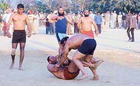 A kabaddi match in progress at Kanganwal village near Ahmedgarh