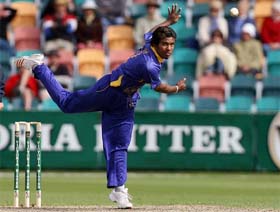 Malinga Bandara of Sri Lanka bowls during a one-day match against South Africa in Hobart