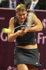 Russias Dinara Safina in action against compatriot Anna Chakvetadze in the first round of the Paris Indoor Open