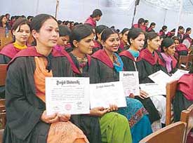 Students of the Malwa Central College of Education for Women during the annual convocation in Ludhiana on Friday