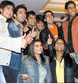 The top eight contestants of Sony's Indian Idol in a joyful mood during a press conference in the Capital on Saturday. 