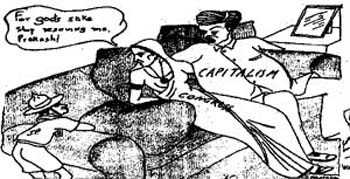 Socialists were unhappy with the way industrialists had begun to influence Congress policies. (Shankars Weekly, July 4, 1948)